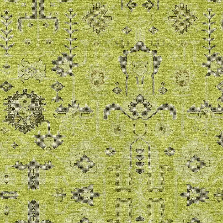 Artichoke Green And Fern Green Oriental Washable Indoor Outdoor Area Rug Photo 3