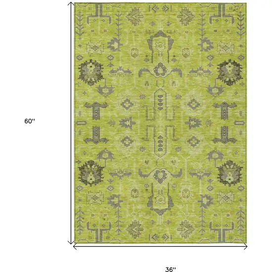 Artichoke Green And Fern Green Oriental Washable Indoor Outdoor Area Rug Photo 9