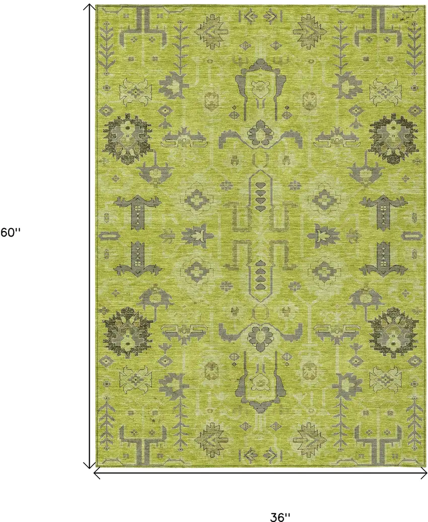 Artichoke Green And Fern Green Oriental Washable Indoor Outdoor Area Rug Photo 9