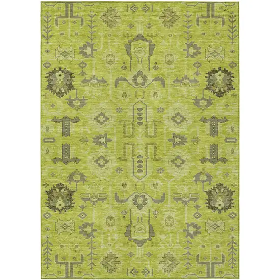 Artichoke Green And Fern Green Oriental Washable Indoor Outdoor Area Rug Photo 1