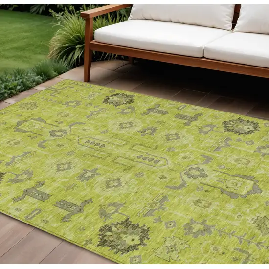 Artichoke Green And Fern Green Oriental Washable Indoor Outdoor Area Rug Photo 1
