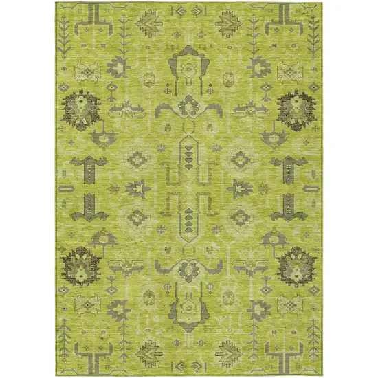 Artichoke Green And Fern Green Oriental Washable Indoor Outdoor Area Rug Photo 1