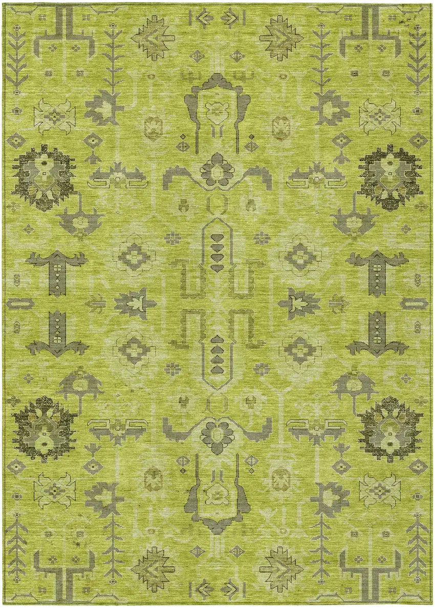 Artichoke Green And Fern Green Oriental Washable Indoor Outdoor Area Rug Photo 1