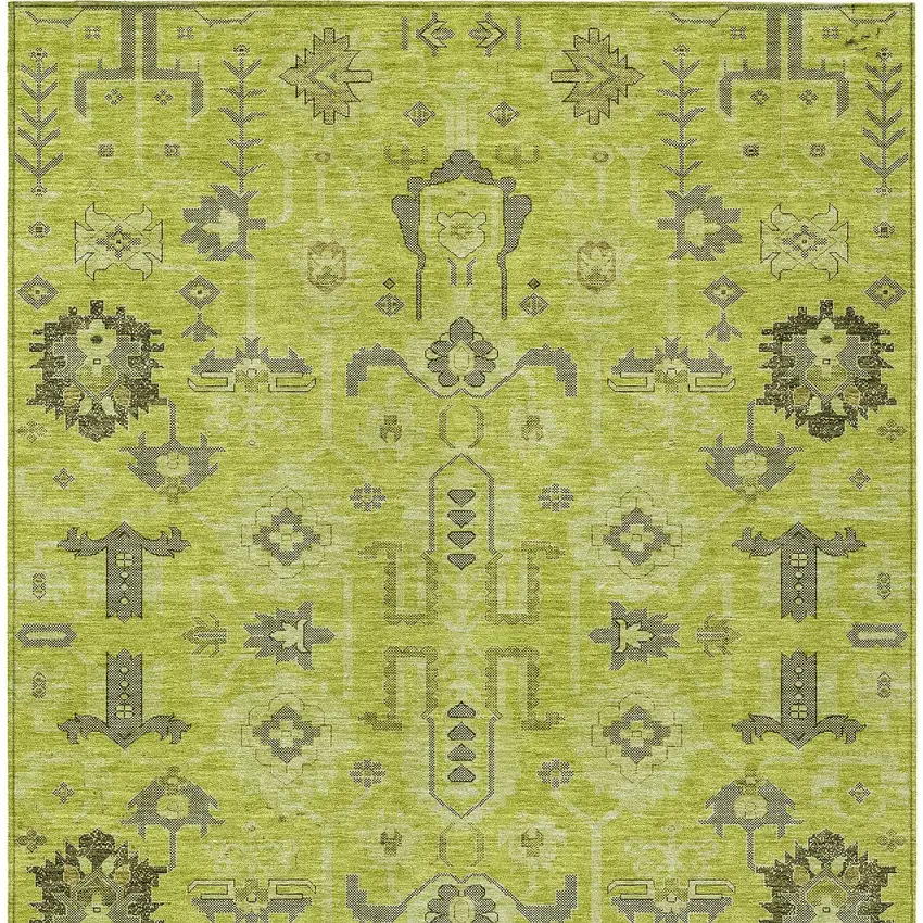Artichoke Green And Fern Green Oriental Washable Indoor Outdoor Area Rug Photo 3
