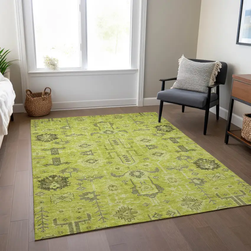 Artichoke Green And Fern Green Oriental Washable Indoor Outdoor Area Rug Photo 6