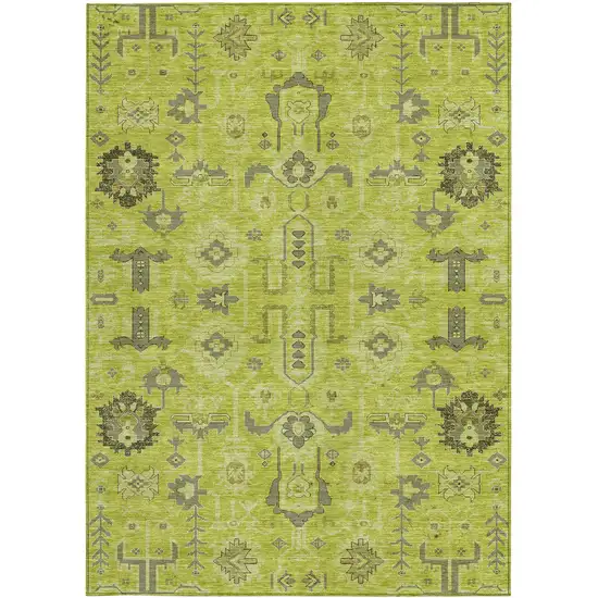 Artichoke Green And Fern Green Oriental Washable Indoor Outdoor Area Rug Photo 4