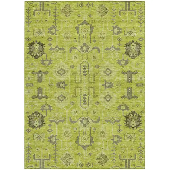 Artichoke Green And Fern Green Oriental Washable Indoor Outdoor Area Rug Photo 4