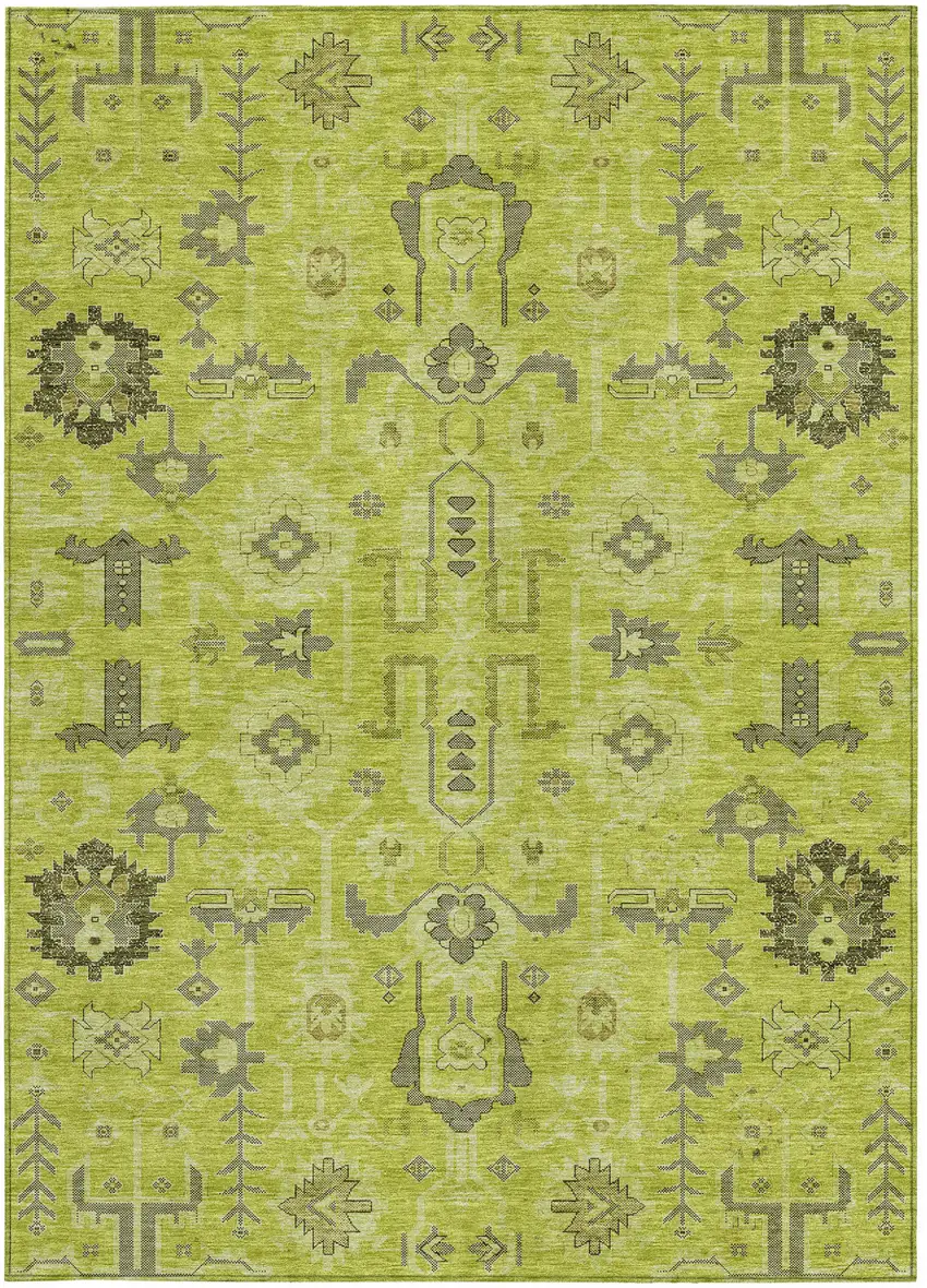 Artichoke Green And Fern Green Oriental Washable Indoor Outdoor Area Rug Photo 4