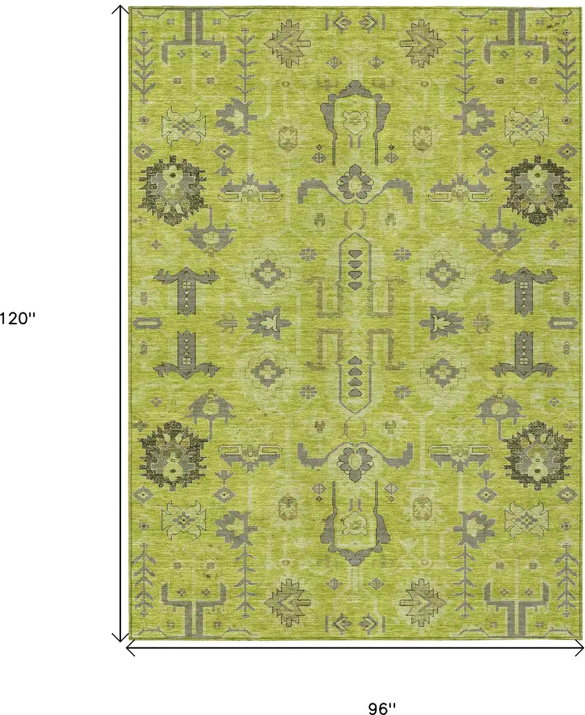 Artichoke Green And Fern Green Oriental Washable Indoor Outdoor Area Rug Photo 9