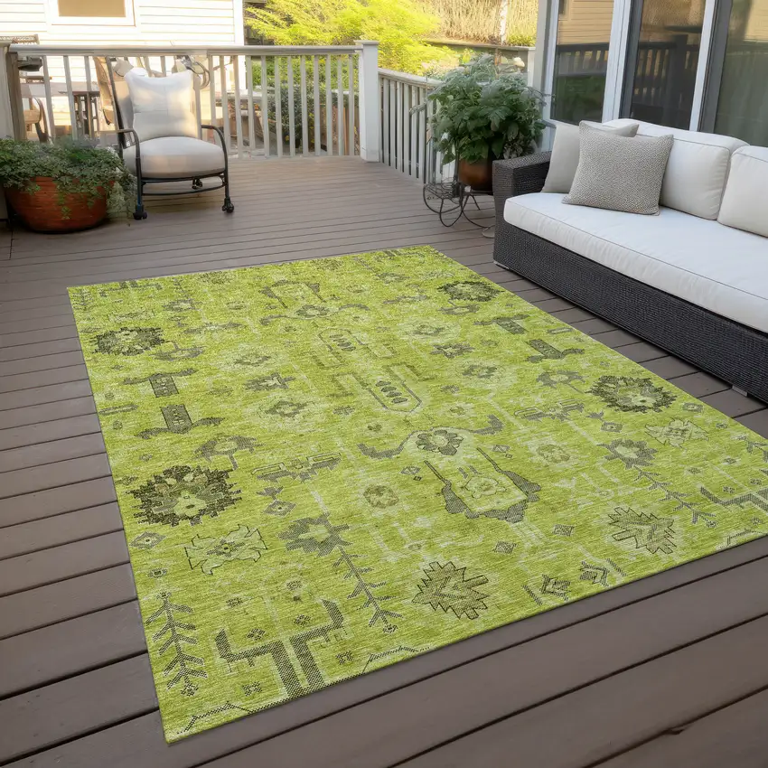 Artichoke Green And Fern Green Oriental Washable Indoor Outdoor Area Rug Photo 5