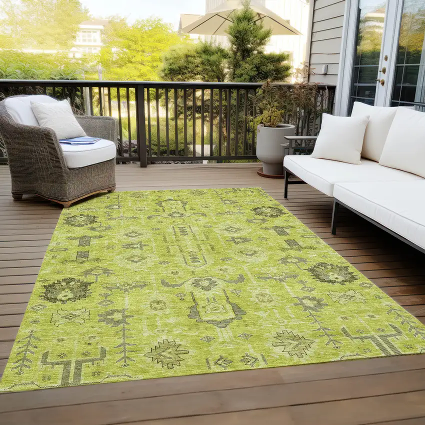 Artichoke Green And Fern Green Oriental Washable Indoor Outdoor Area Rug Photo 8