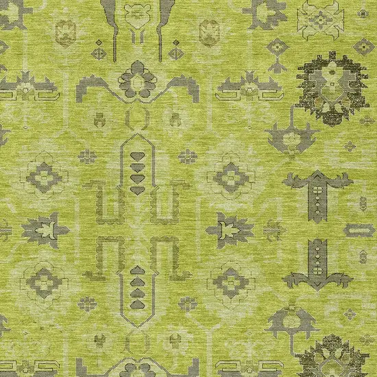 Artichoke Green And Fern Green Oriental Washable Indoor Outdoor Area Rug Photo 3
