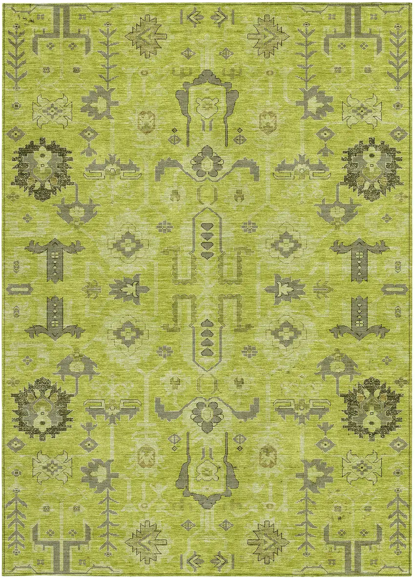 Artichoke Green And Fern Green Oriental Washable Indoor Outdoor Area Rug Photo 5