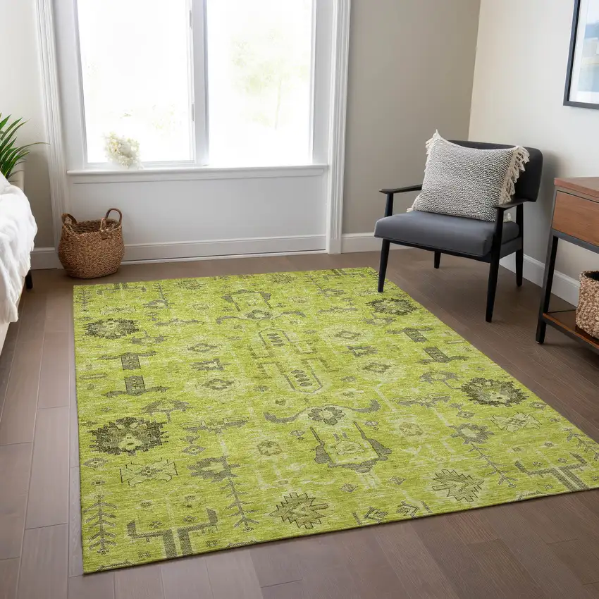 Artichoke Green And Fern Green Oriental Washable Indoor Outdoor Area Rug Photo 6