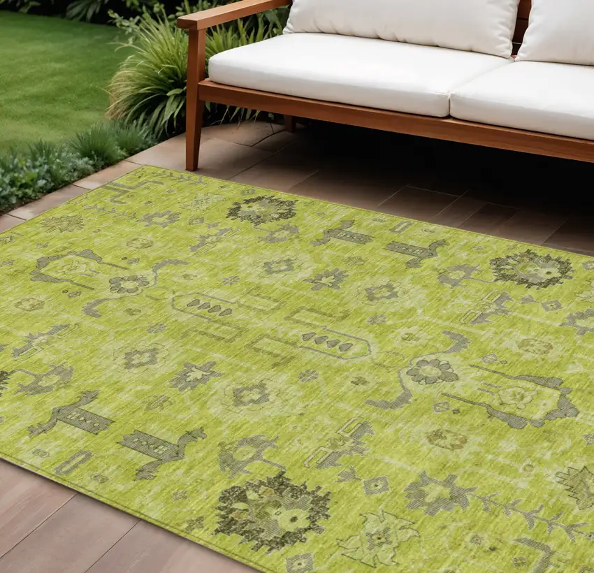 Artichoke Green And Fern Green Oriental Washable Indoor Outdoor Area Rug Photo 1