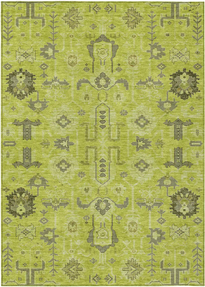 Artichoke Green And Fern Green Oriental Washable Indoor Outdoor Area Rug Photo 1