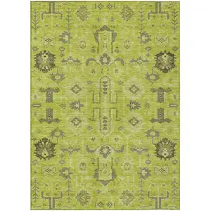 Photo of Artichoke Green And Fern Green Oriental Washable Indoor Outdoor Area Rug