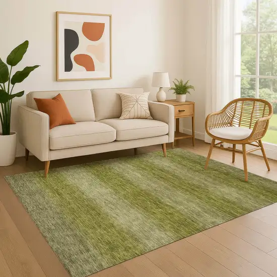 Artichoke Green And Fern Green Striped Washable Area Rug With UV Protection Photo 2