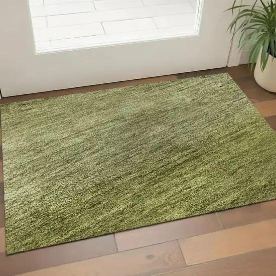 Artichoke Green And Fern Green Striped Washable Area Rug With UV Protection Photo 1