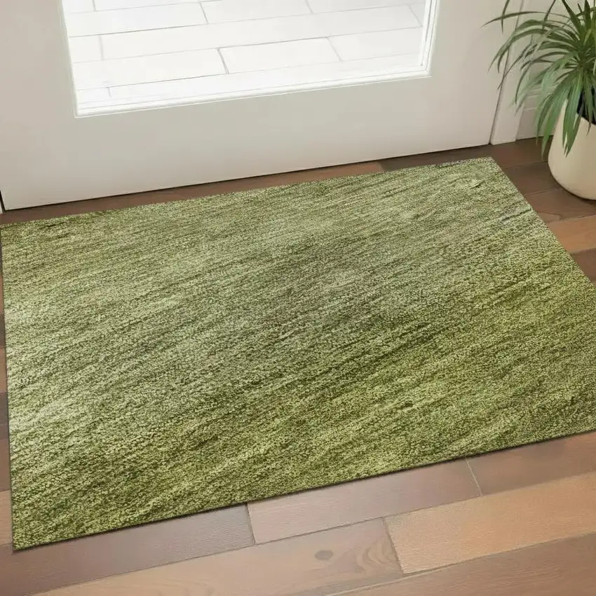 Artichoke Green And Fern Green Striped Washable Area Rug With UV Protection Photo 1