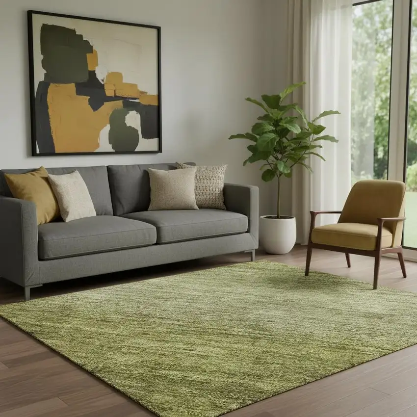 Artichoke Green And Fern Green Striped Washable Area Rug With UV Protection Photo 2