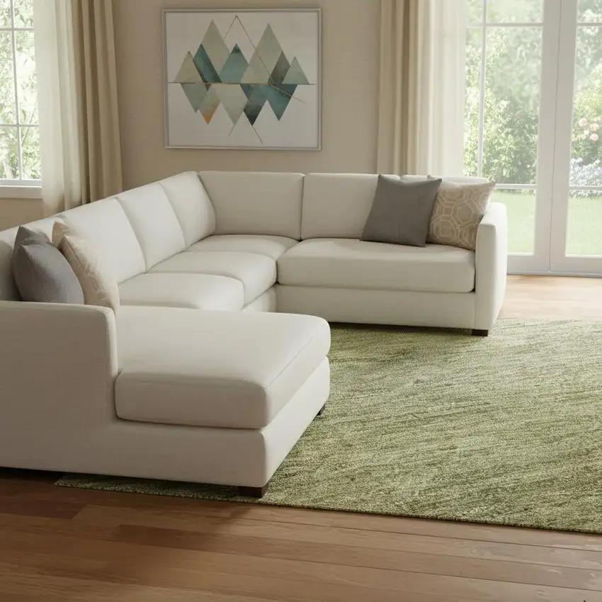 Artichoke Green And Fern Green Striped Washable Area Rug With UV Protection Photo 2