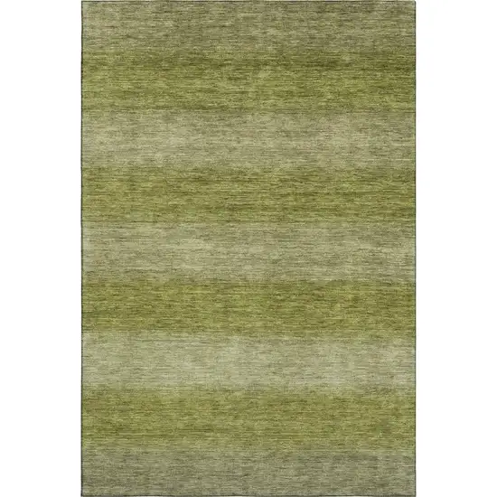 Artichoke Green And Fern Green Striped Washable Area Rug With UV Protection Photo 4