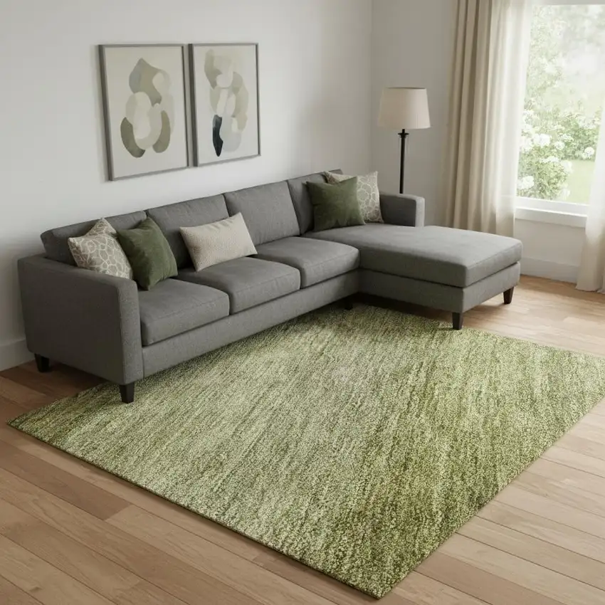 Artichoke Green And Fern Green Striped Washable Area Rug With UV Protection Photo 2