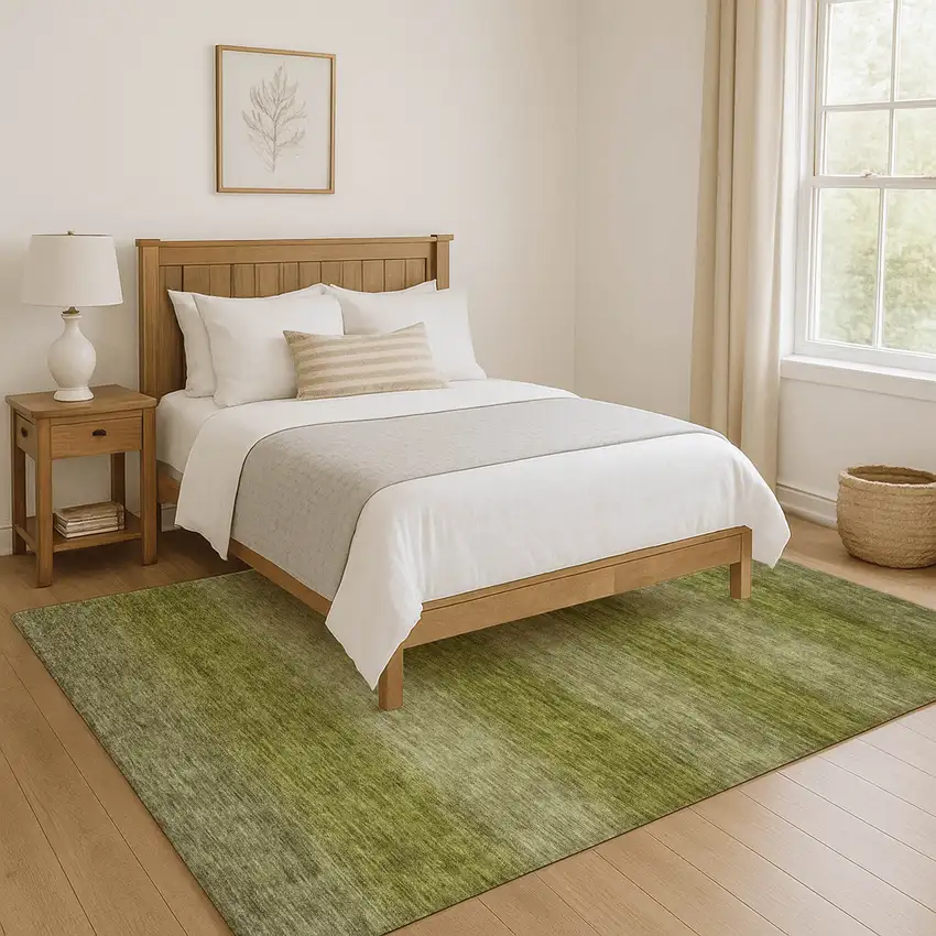 Artichoke Green And Fern Green Striped Washable Area Rug With UV Protection Photo 3