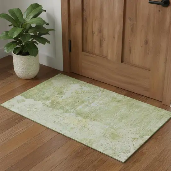 Artichoke Green And Gold Abstract Washable Area Rug With UV Protection Photo 1