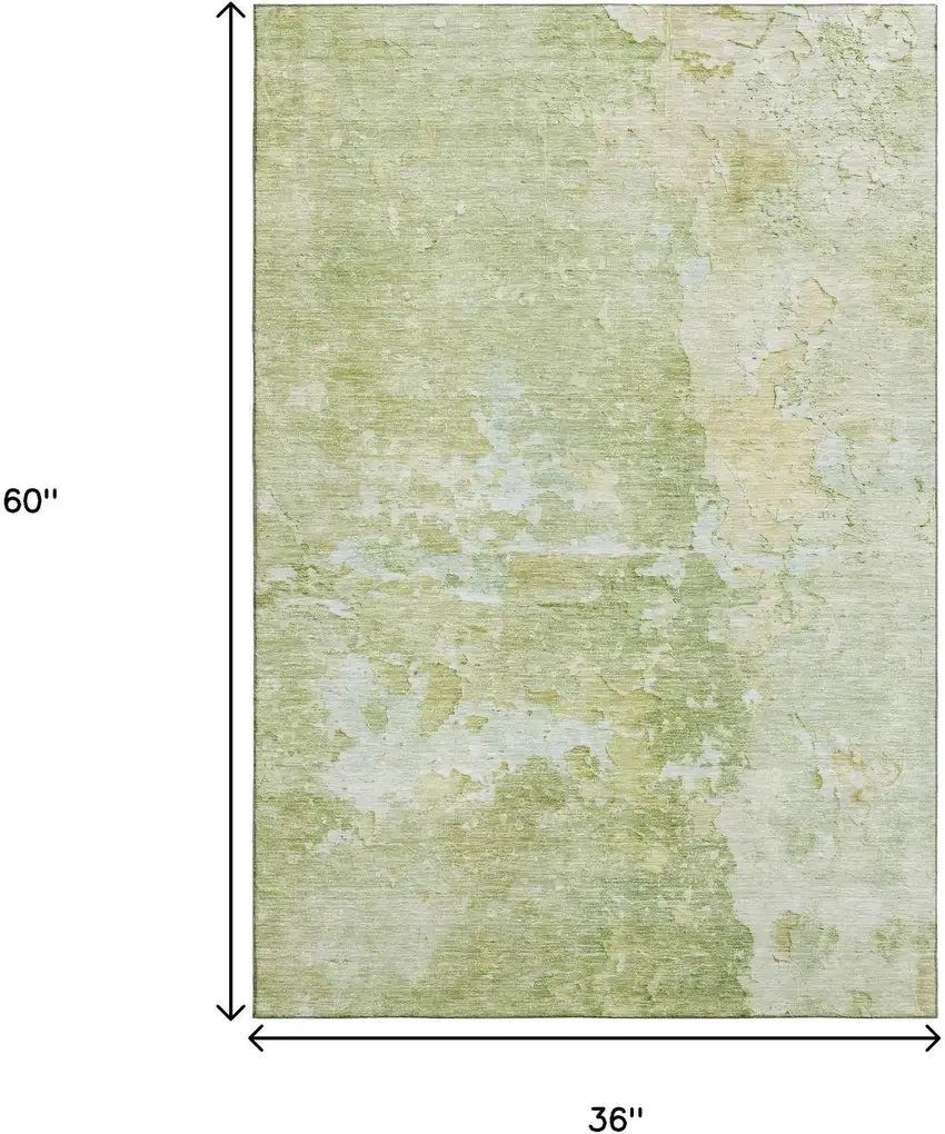 Artichoke Green And Gold Abstract Washable Area Rug With UV Protection Photo 3