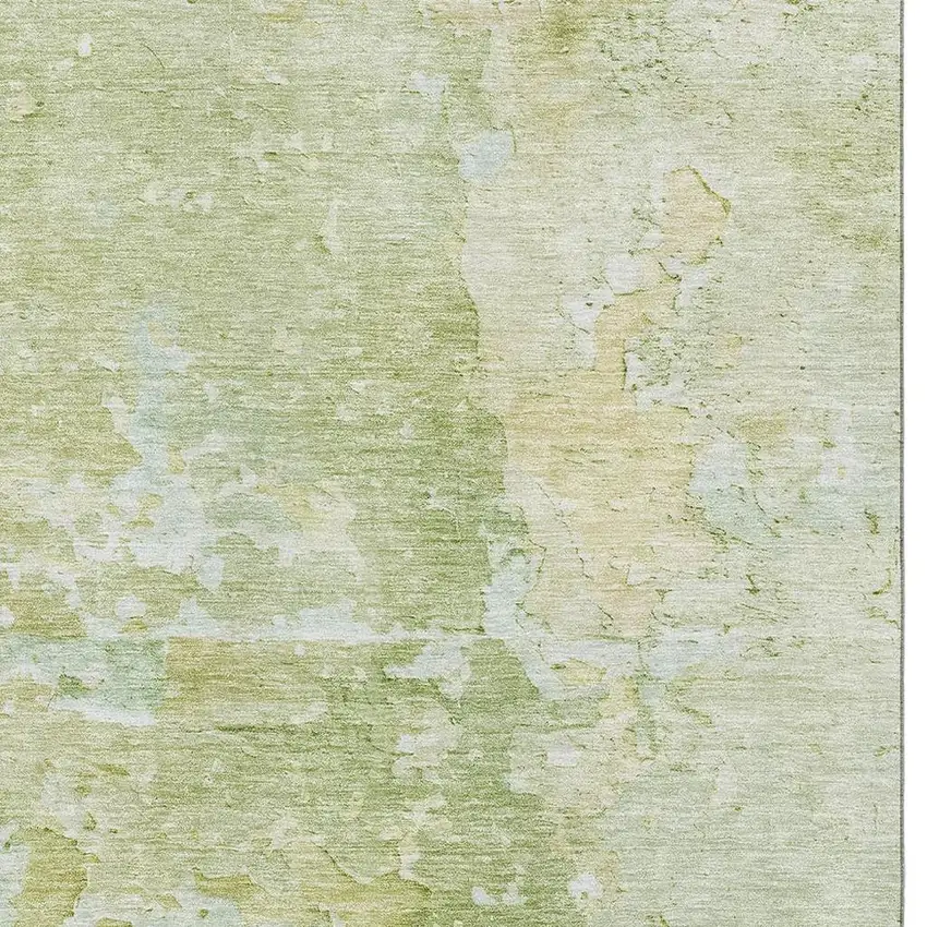 Artichoke Green And Gold Abstract Washable Area Rug With UV Protection Photo 2