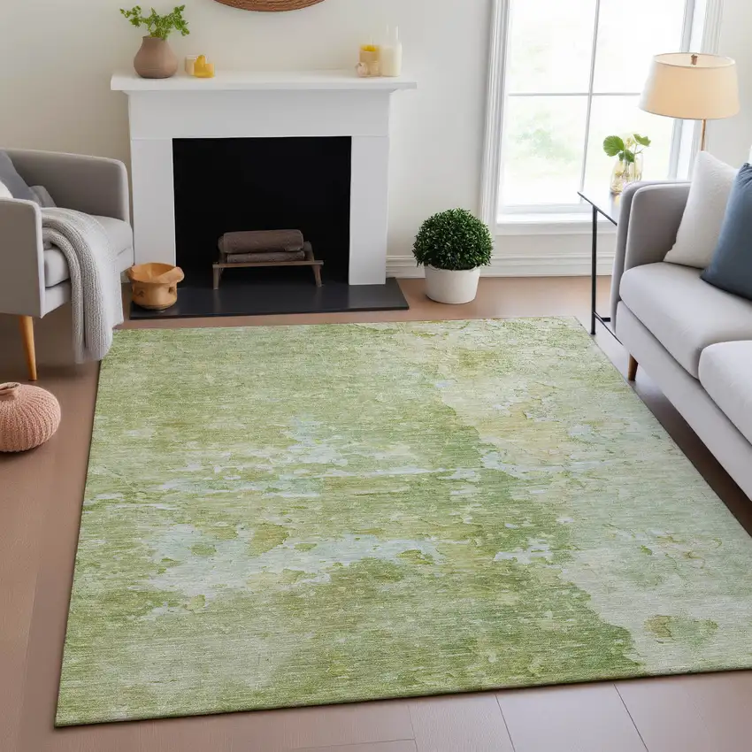 Artichoke Green And Gold Abstract Washable Area Rug With UV Protection Photo 5