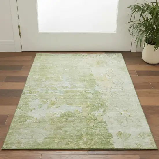 Artichoke Green And Gold Abstract Washable Area Rug With UV Protection Photo 2