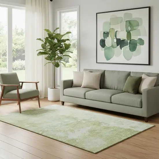 Artichoke Green And Gold Abstract Washable Area Rug With UV Protection Photo 2