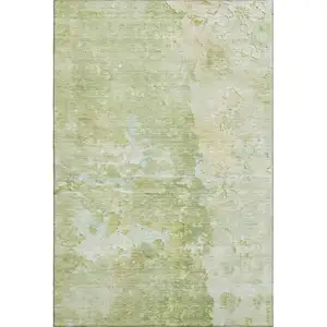 Photo of Artichoke Green And Gold Abstract Washable Area Rug With UV Protection