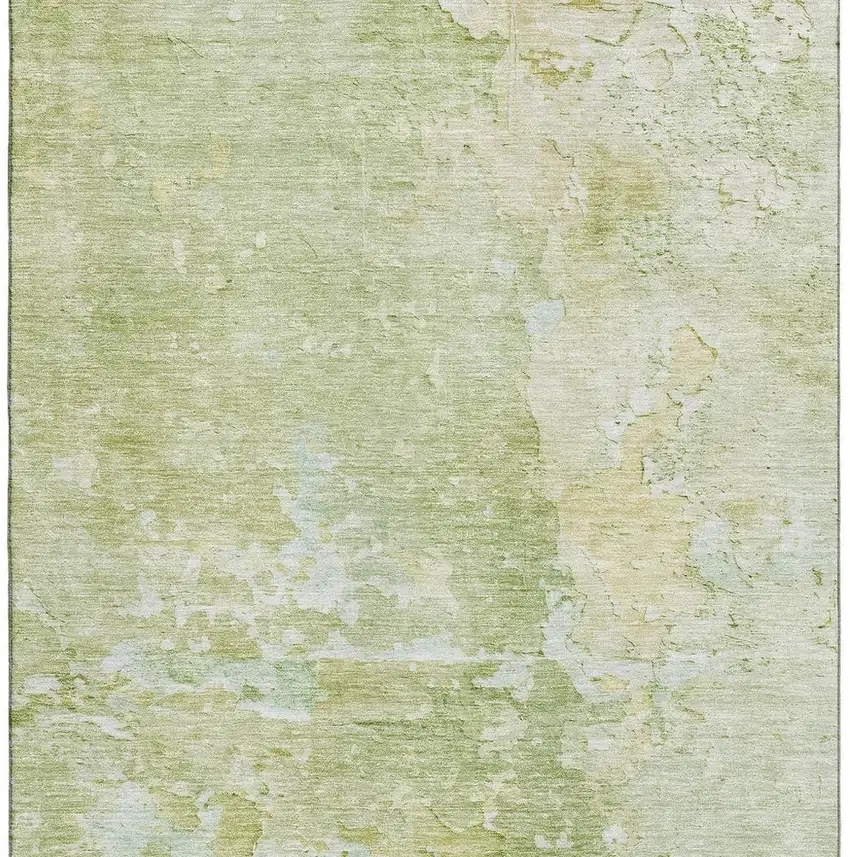 Artichoke Green And Gold Abstract Washable Area Rug With UV Protection Photo 2