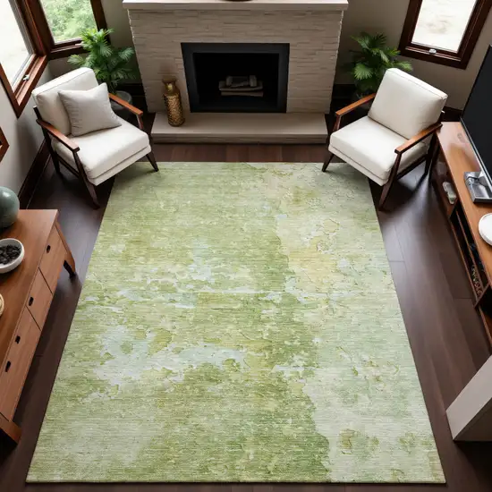 Artichoke Green And Gold Abstract Washable Area Rug With UV Protection Photo 3