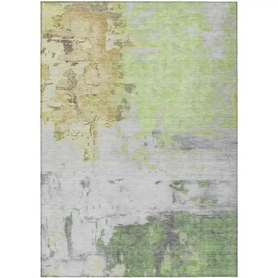 Artichoke Green And Gold Abstract Washable Indoor Outdoor Area Rug Photo 1