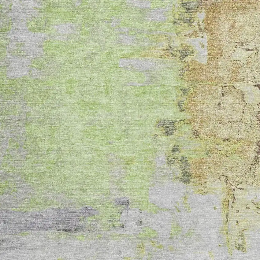 Artichoke Green And Gold Abstract Washable Indoor Outdoor Area Rug Photo 3
