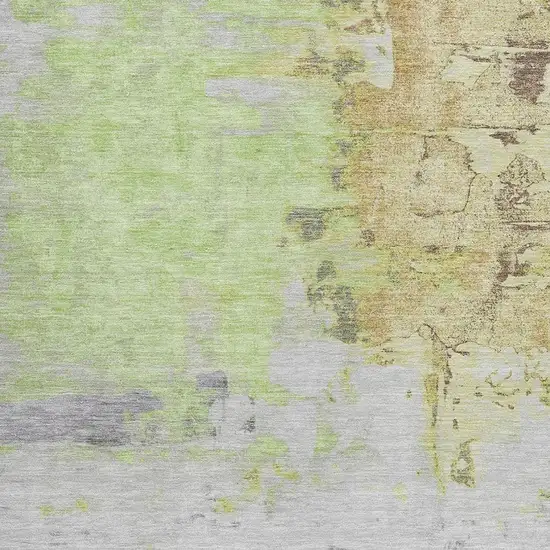 Artichoke Green And Gold Abstract Washable Indoor Outdoor Area Rug Photo 3