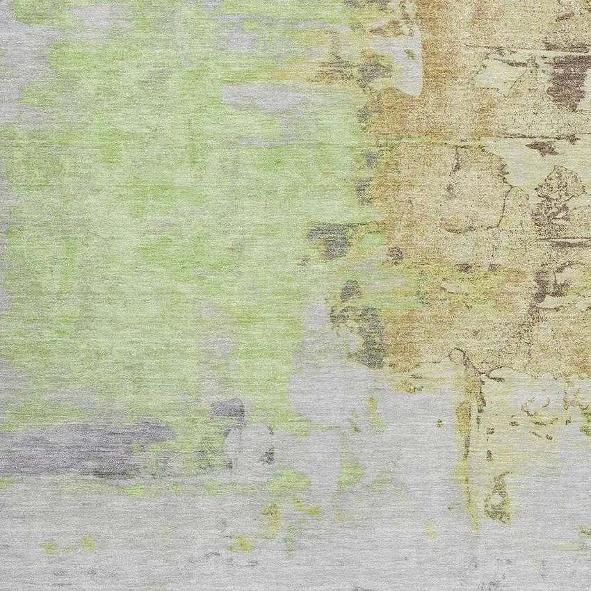 Artichoke Green And Gold Abstract Washable Indoor Outdoor Area Rug Photo 3