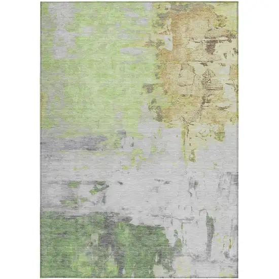 Artichoke Green And Gold Abstract Washable Indoor Outdoor Area Rug Photo 1