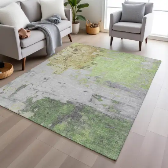 Artichoke Green And Gold Abstract Washable Indoor Outdoor Area Rug Photo 6