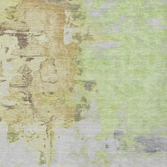 Artichoke Green And Gold Abstract Washable Indoor Outdoor Area Rug Photo 3