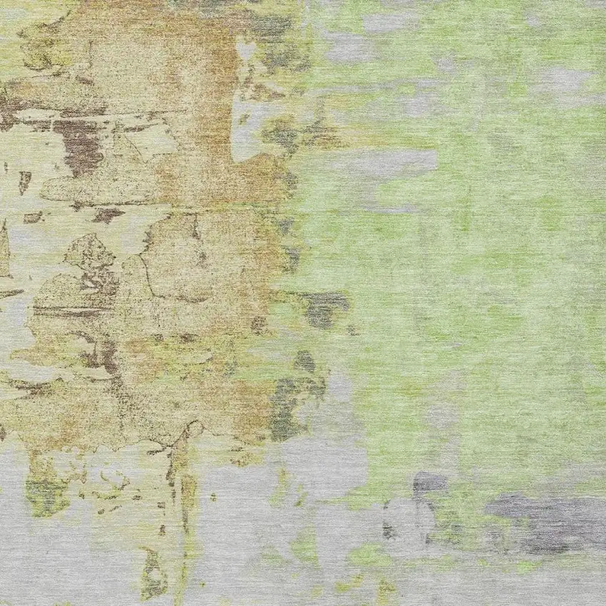 Artichoke Green And Gold Abstract Washable Indoor Outdoor Area Rug Photo 3