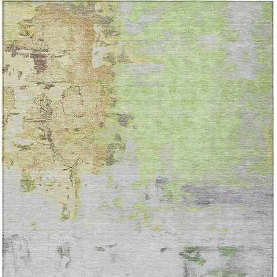 Artichoke Green And Gold Abstract Washable Indoor Outdoor Area Rug Photo 9