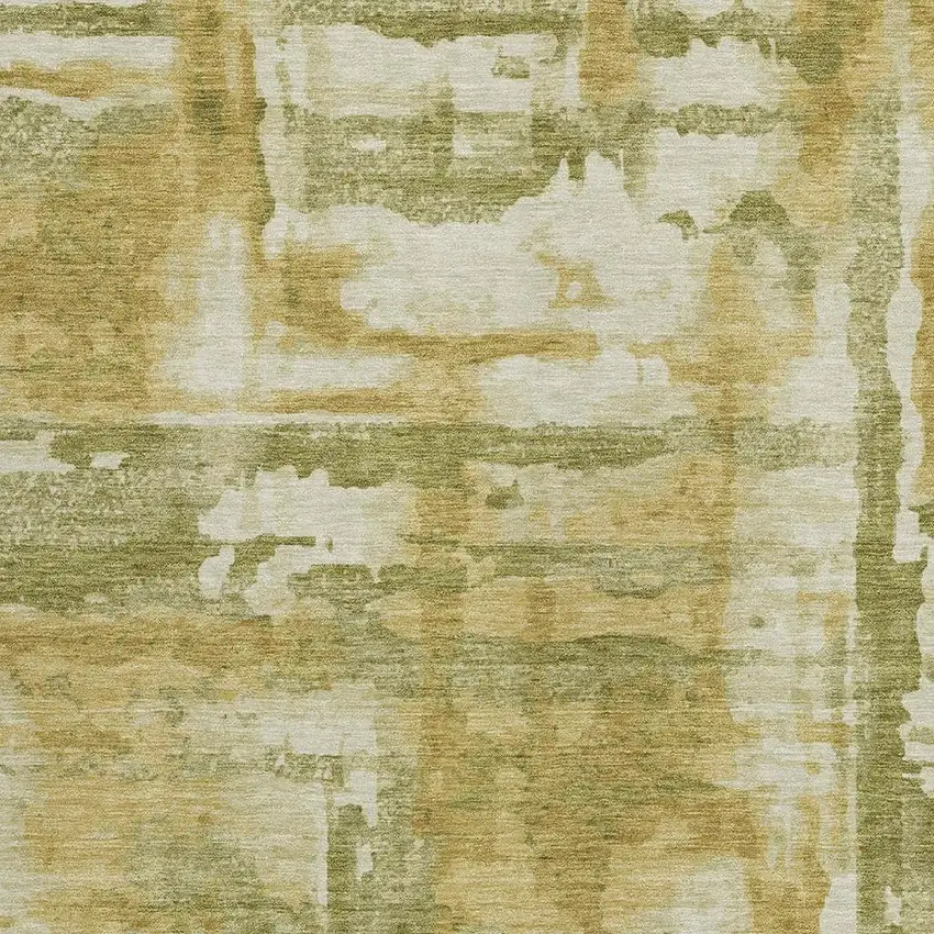 Artichoke Green And Gold Abstract Washable Indoor Outdoor Area Rug Photo 3