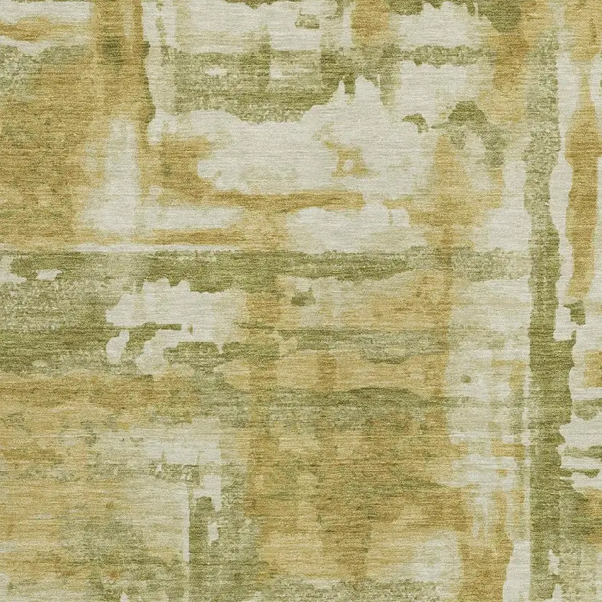 Artichoke Green And Gold Abstract Washable Indoor Outdoor Area Rug Photo 3