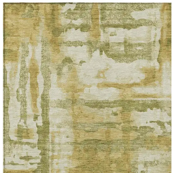 Artichoke Green And Gold Abstract Washable Indoor Outdoor Area Rug Photo 9
